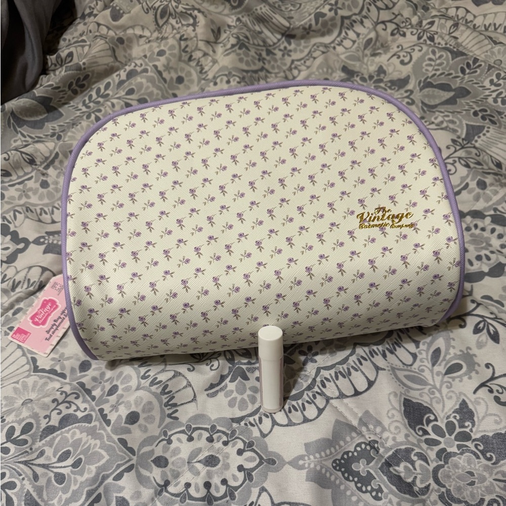 Purple and Cream Floral Cosmetic Bag
